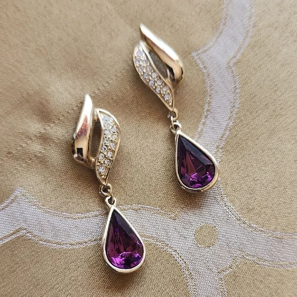 Vintage Amethyst Rhinestone Drop Earrings